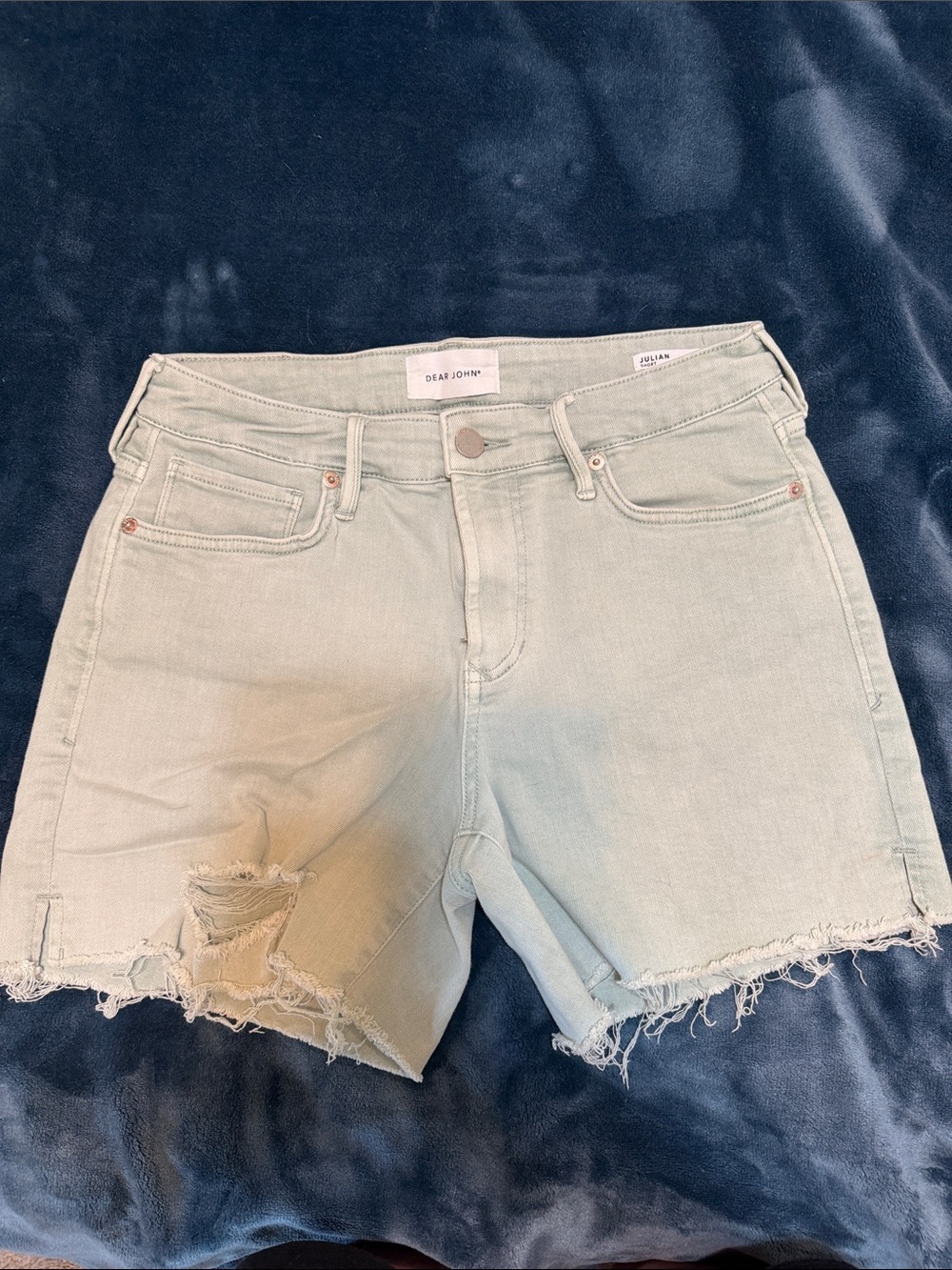 Dear John Light Mint Distressed Denim Shorts